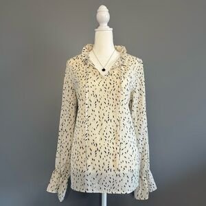 EUC Miss Sparkling Off White & Black Long Sleeve Blouse Size L (Fits Medium)